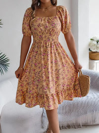 Ruffled Hem Floral Puff Sleeve Dress Dress Luxurious Weddings