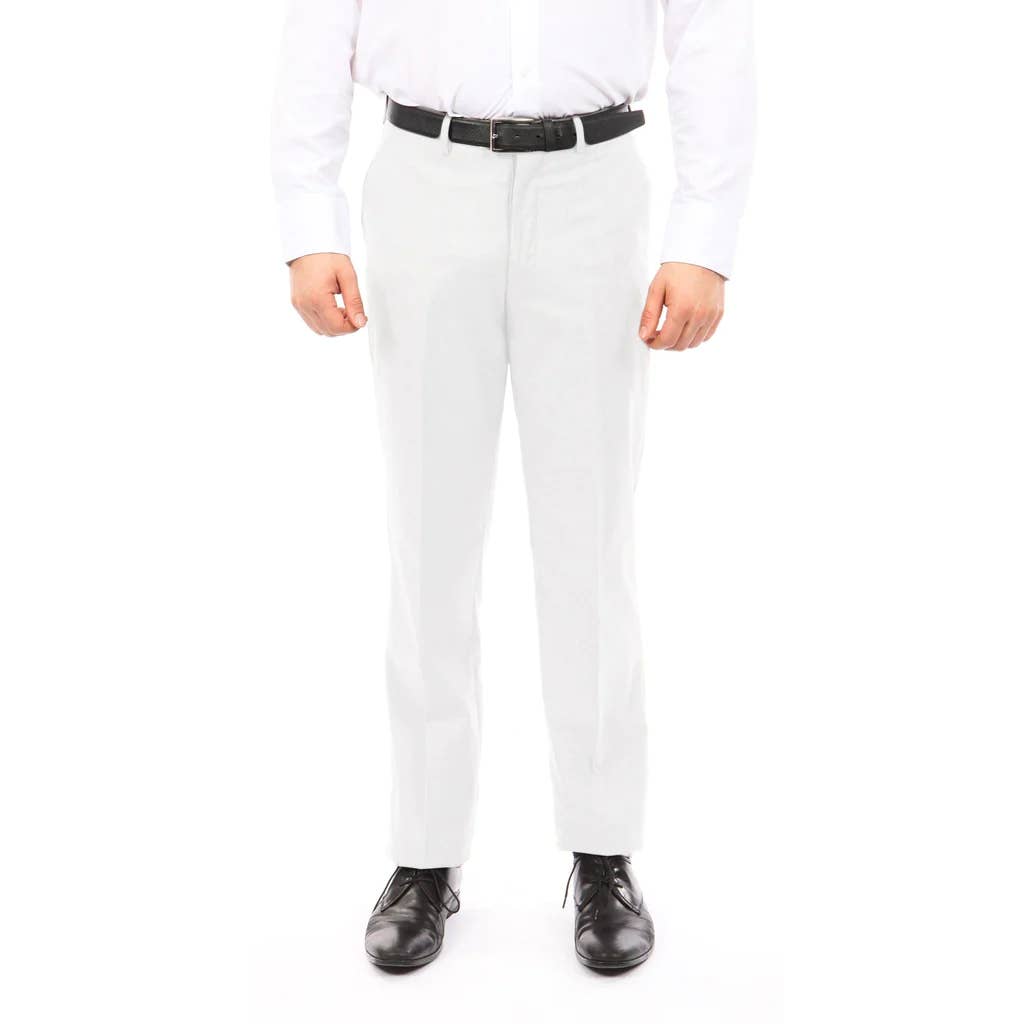 Slim Fit Flat Front Solid Color Formal Dress Pants WHITE Dress Pants Luxurious Weddings