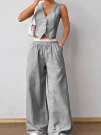 Striped Vest Top and Wide Leg Pants Two-Piece Set Coords Luxurious Weddings