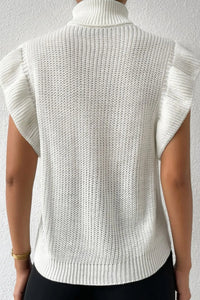 Cable-Knit Turtleneck Cap Sleeve Sweater Sweater Luxurious Weddings