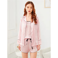 Pink 7Pcs Letter Embroidered Striped PJ Set With Shirt sleepwear Luxurious Weddings