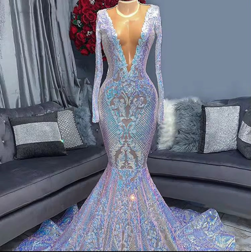 Halo Mermaid Long Sleeve Gown Mermaid gown Luxurious Weddings