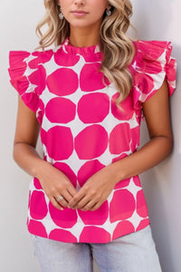 Bubblegum Pattern Frilled Collar Flutter Sleeve Top Blouses Luxurious Weddings