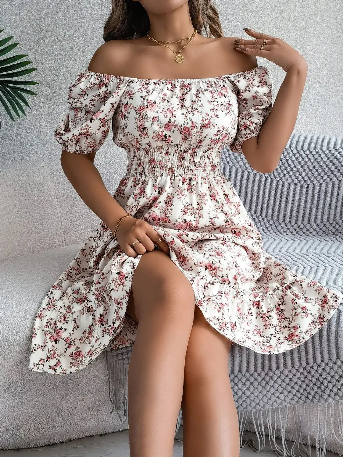 Ruffled Hem Floral Puff Sleeve Dress Dress Luxurious Weddings