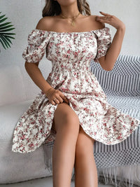 Ruffled Hem Floral Puff Sleeve Dress Dress Luxurious Weddings