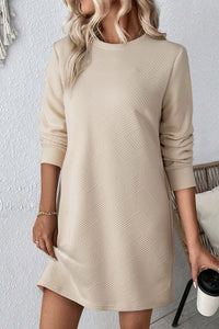 Apricot Solid Color Textured Long Sleeve Shift Dress Dresses/Mini Dresses Luxurious Weddings