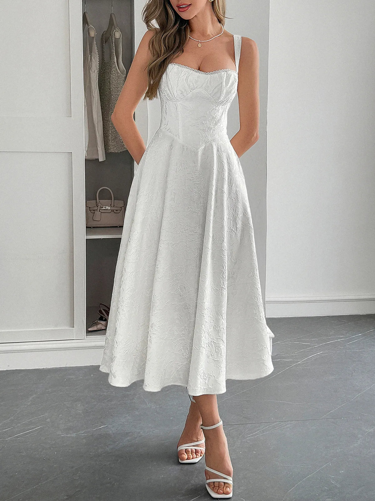 Lace-Up Sleeveless Midi Dress Luxurious Weddings