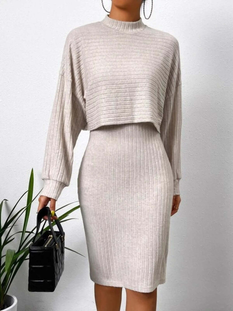 Mock Neck Long Sleeve Top and Wide Strap Dress Set Matching Sets Luxurious Weddings