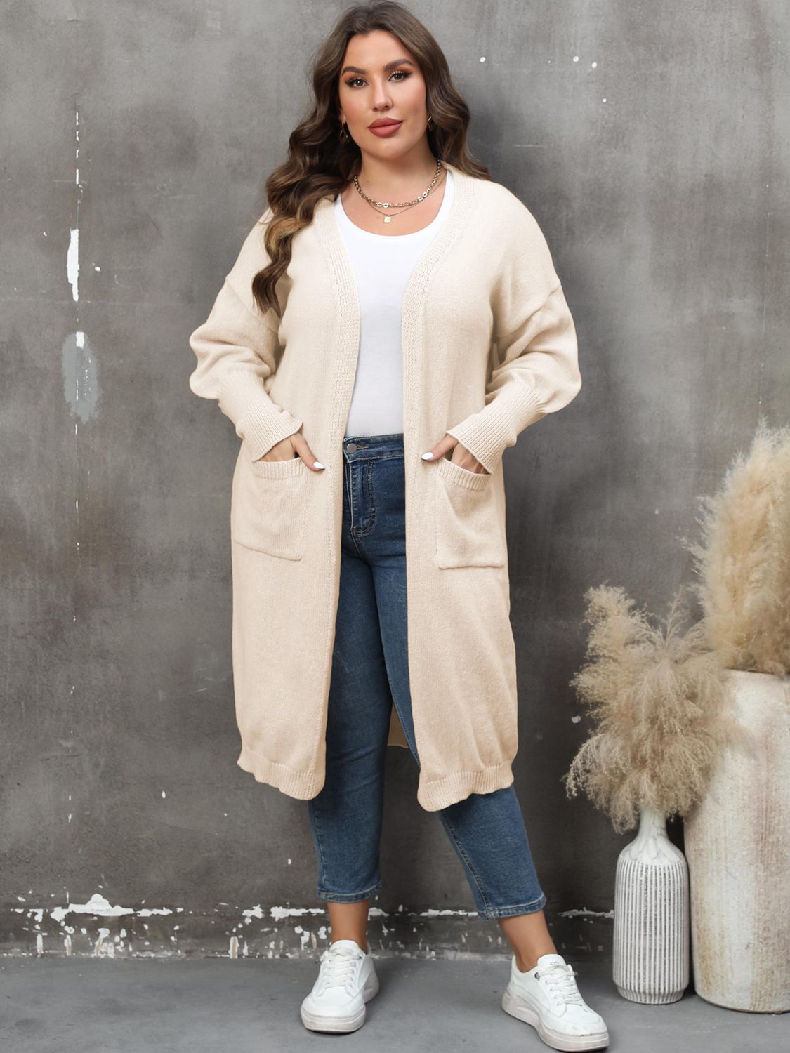 Plus Size Long Sleeve Pocketed Cardigan Plus size Luxurious Weddings