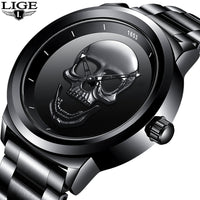 LIGE Simple Skull Stereoscopic Watch Watches Luxurious Weddings