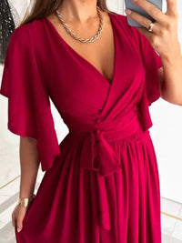 Flutter Sleeve Surplice Tie Waist Dress Bridesmaid Dresses Luxurious Weddings