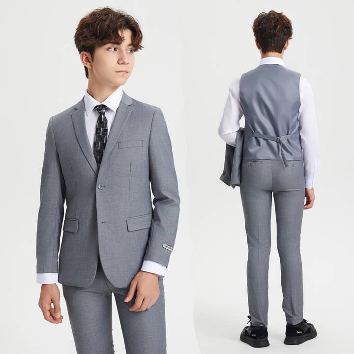 Stacy Adams Boys Suit 5-Piece Set | Mid Grey Suits Luxurious Weddings