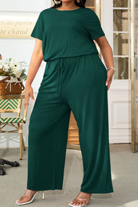 Plus Size Drawstring Waist Short Sleeve Jumpsuit Plus size Luxurious Weddings