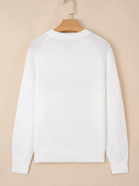 Back view of MERRY Letter Pattern Christmas Raglan Sleeve Sweater showcasing its white design and detailing.