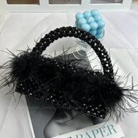 Pearl bead bag with Ostrich feather fur designer Purse Handbags Luxurious Weddings