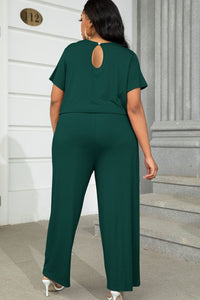 Plus Size Drawstring Waist Short Sleeve Jumpsuit Plus size Luxurious Weddings