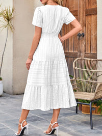 Tiered Notched Short Sleeve Dress summer dress Luxurious Weddings