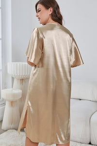 Plus Size Flutter Sleeve V-Neck Side Slit Night Gown Plus size sleep wear Luxurious Weddings