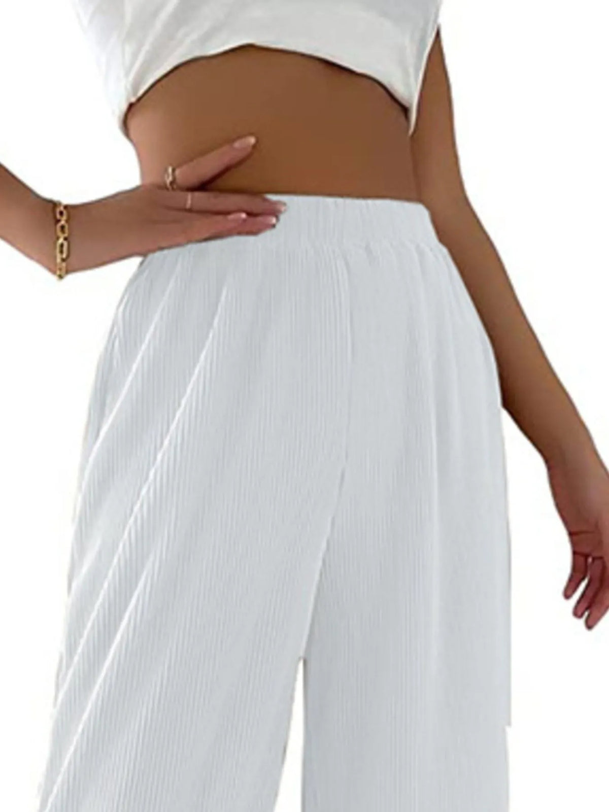 Full Size Elastic Waist Wide Leg Pants Plus Size Pants Luxurious Weddings