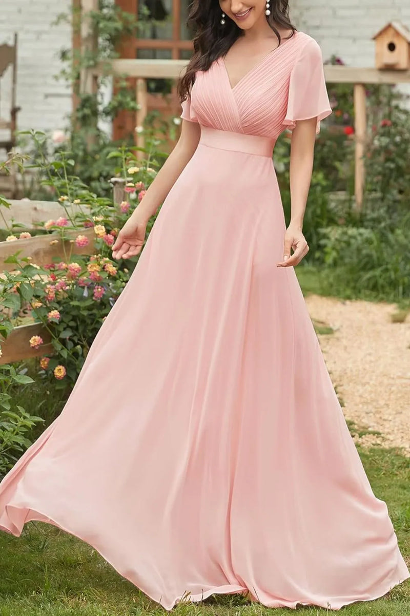 Surplice Flutter Sleeve Maxi Dress bridesmaids dress Luxurious Weddings