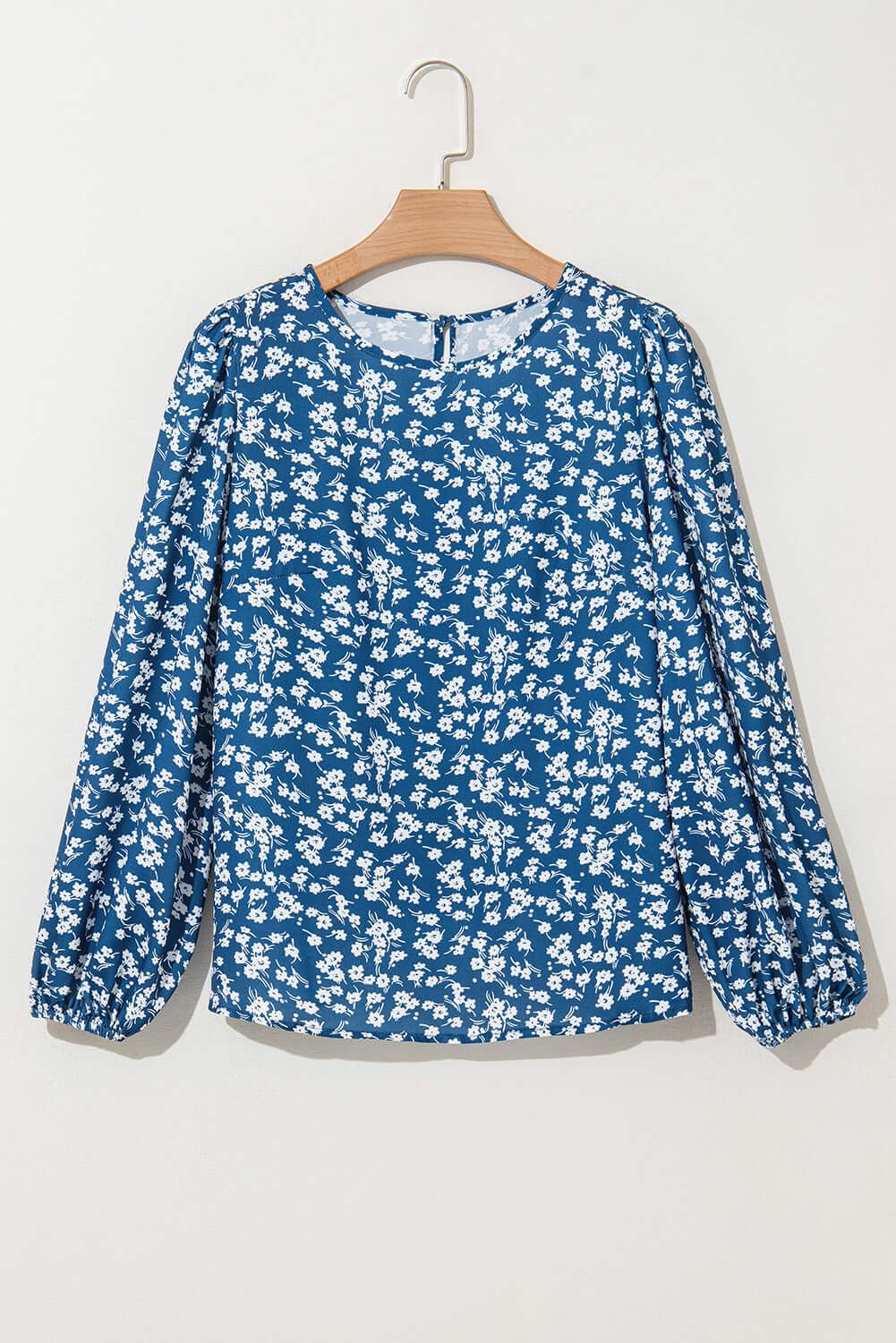 Blue Ditsy Floral Print Lantern Sleeve Blouse Tops/Blouses & Shirts Luxurious Weddings