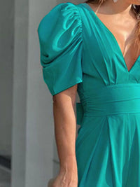 Full Size Cutout V-Neck Puff Sleeve Jumpsuit Plus Size Jumpsuits Luxurious Weddings