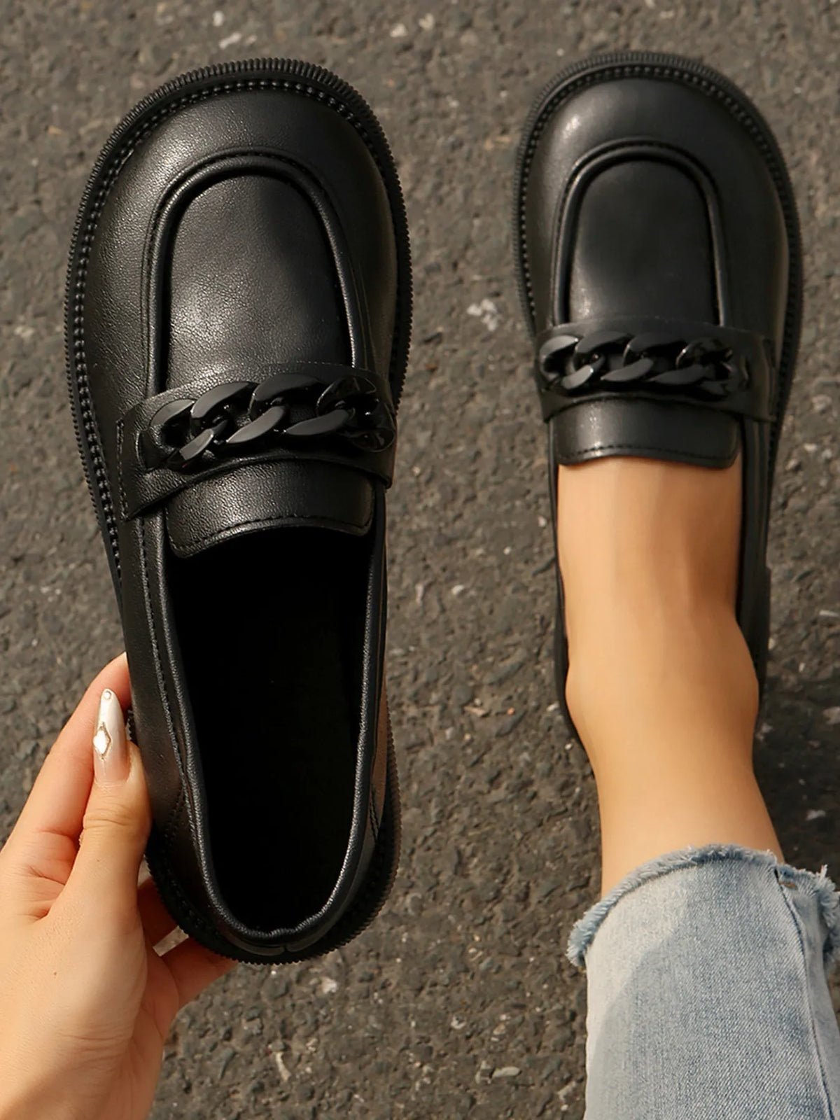 Chain Detail Leather Loafers Flats Luxurious Weddings