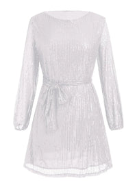 Sequin Tie Waist Long Sleeve Mini Dress Mini dress Luxurious Weddings