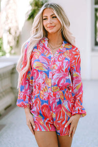 Multicolor Bold Graffiti Print Shirt Button Romper Bottoms/Jumpsuits & Rompers Luxurious Weddings