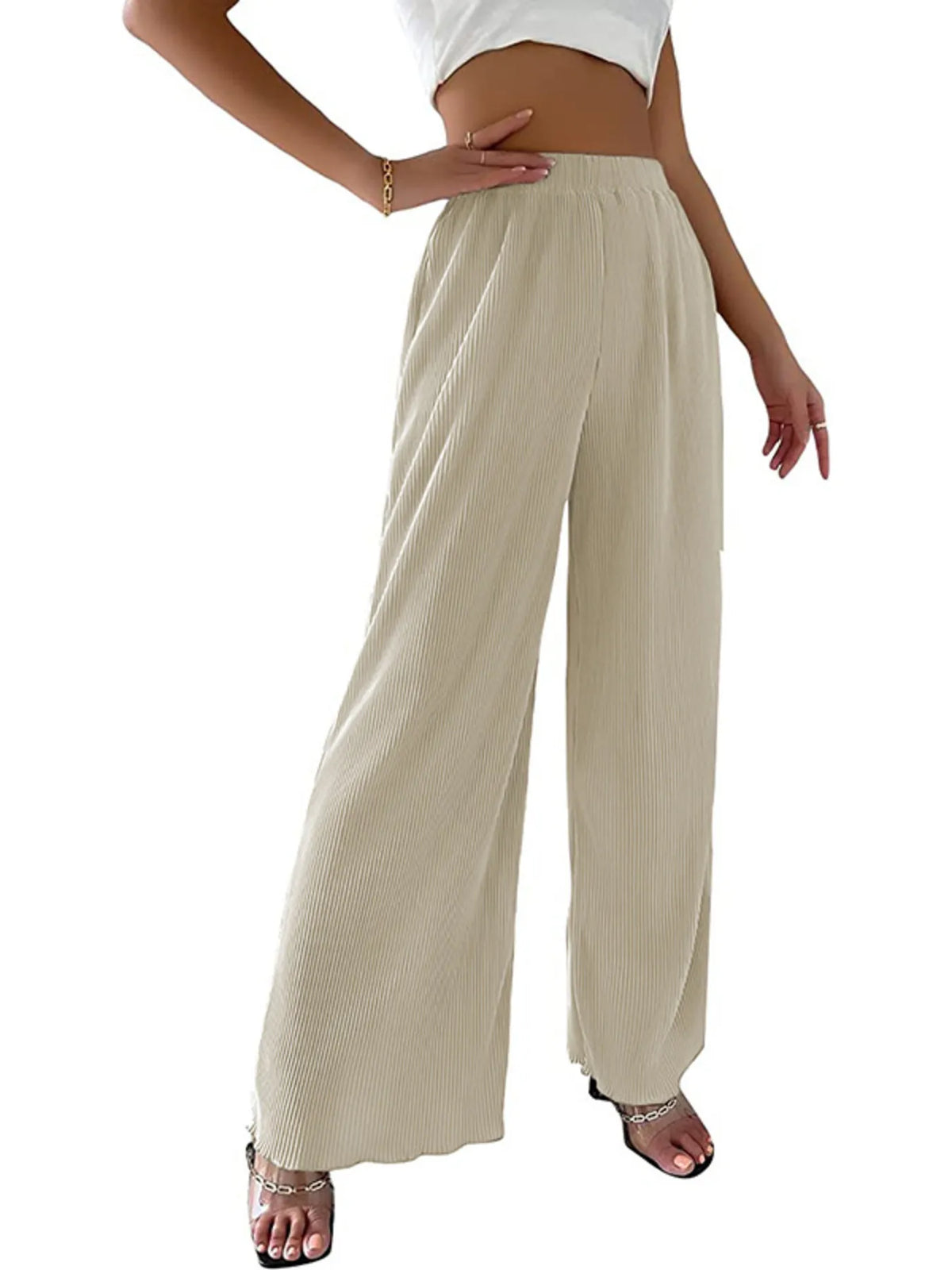 Full Size Elastic Waist Wide Leg Pants Plus Size Pants Luxurious Weddings