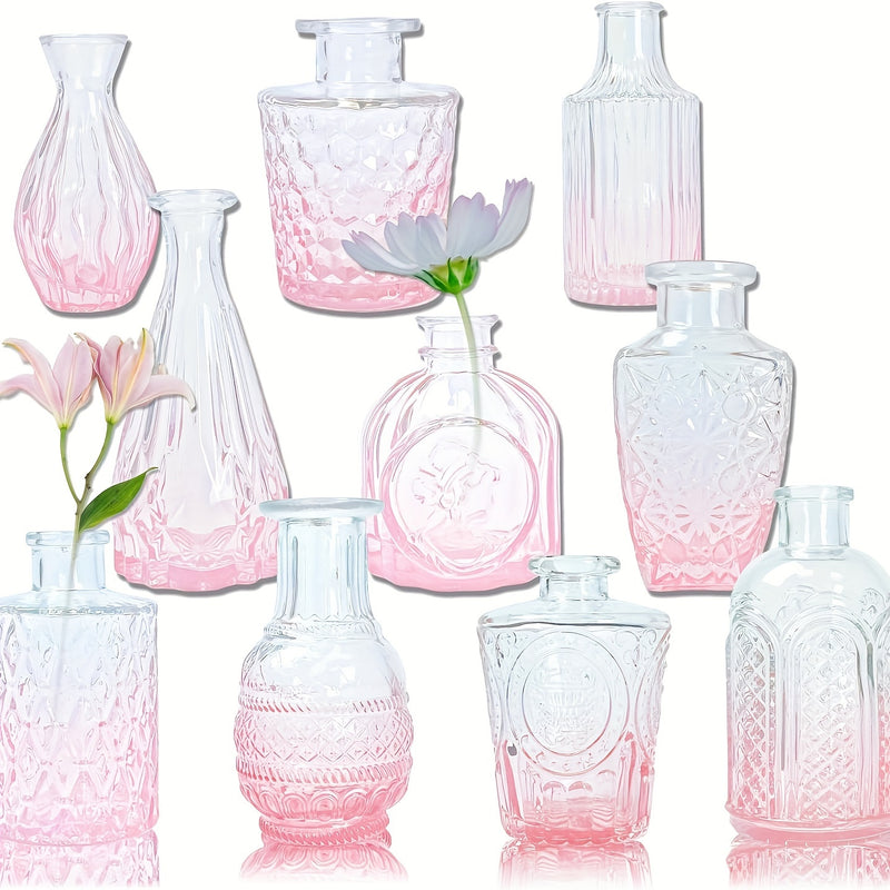 Mini Vintage Glass Bud Vase Set of 10 in Pink vases Luxurious Weddings