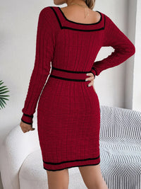 Contrast Trim Long Sleeve Sweater Dress Cardigan Luxurious Weddings