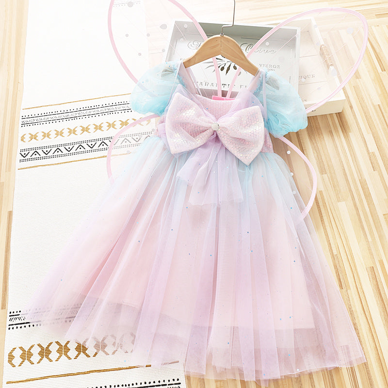 Girls Princess Western Style Rainbow Butterfly Wings Dress Luxurious Weddings