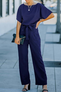 Blue Belted Wide Leg Jumpsuit Bottoms/Jumpsuits & Rompers Luxurious Weddings