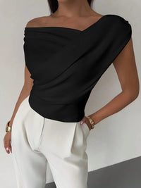 Asymmetrical Ruched Short Sleeve Top Luxurious Weddings