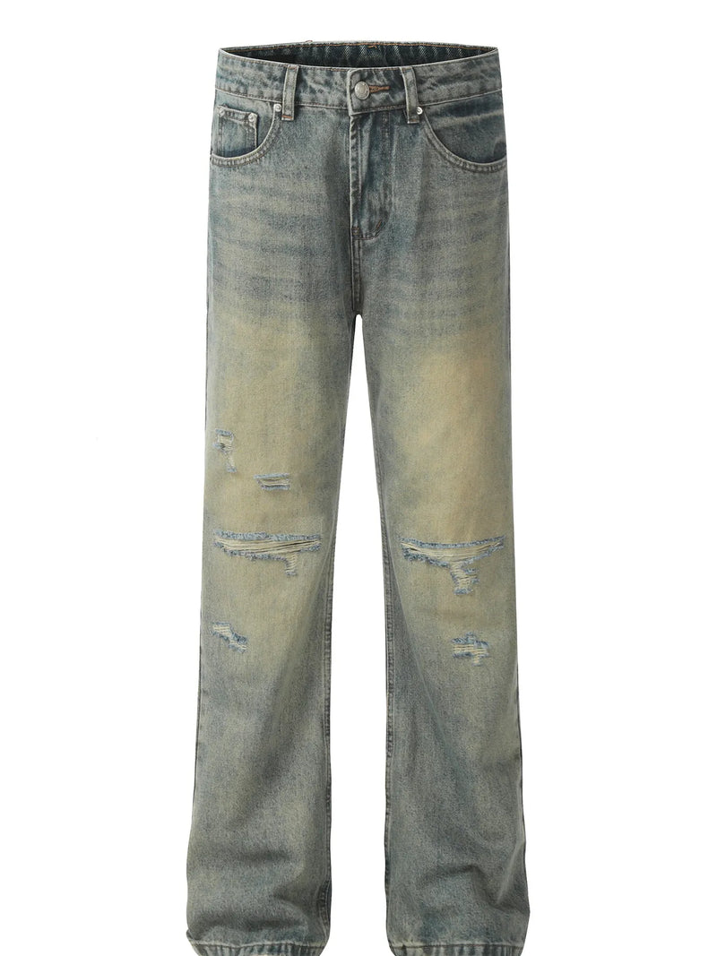 Men's Distressed High-Waist Straight Leg Jeans Jeans Luxurious Weddings