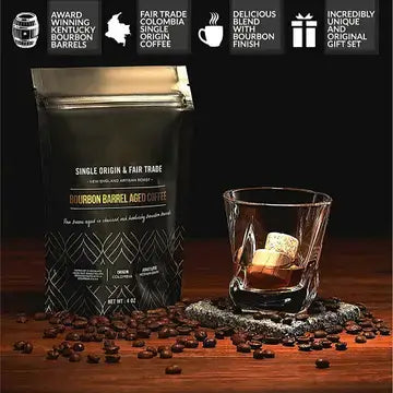 The Gourmet Gift Set - Whiskey Stones & Bourbon Barrel Aged Coffee gentlemens gifts Luxurious Weddings