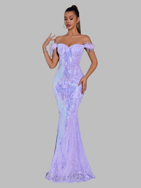 Purple Backless Off the Shoulder Evening Gown Dresses Luxurious Weddings