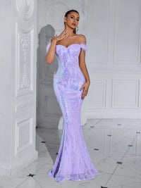 Purple Backless Off the Shoulder Evening Gown Dresses Luxurious Weddings