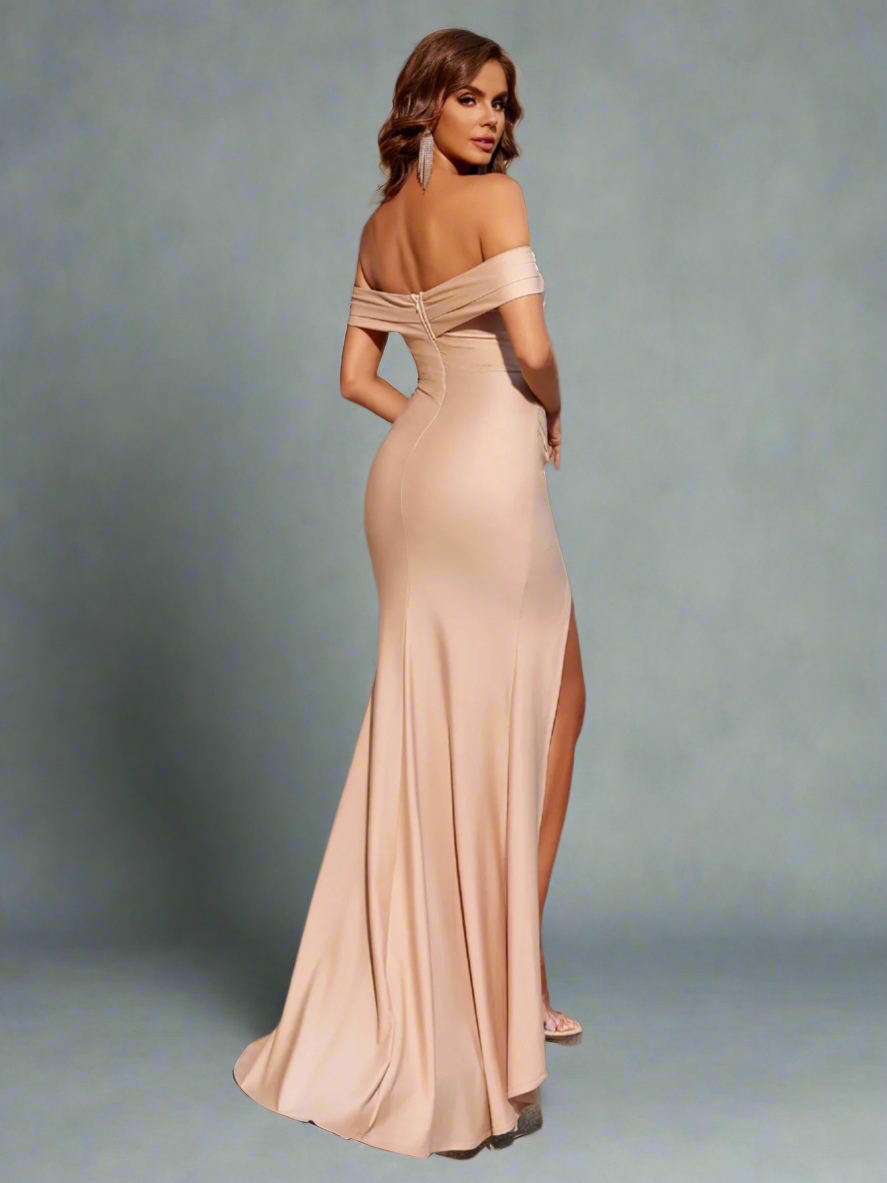 Champagne Strapless Formal Dress With Side Split Dresses Luxurious Weddings