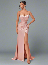 Champagne Corset Front Satin Evening Dress Dresses Luxurious Weddings