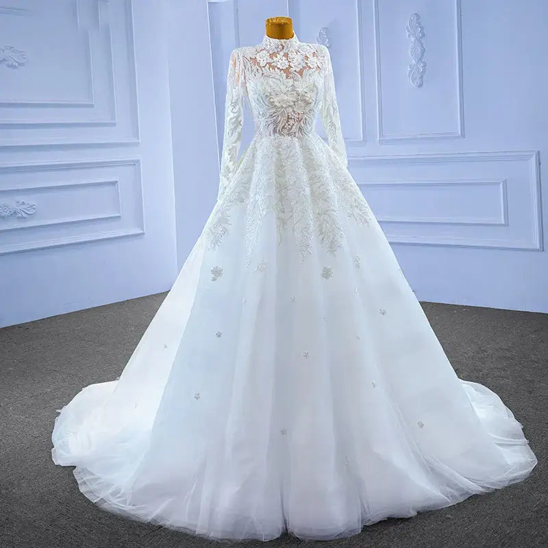 Elegant Flower Ball Gowns with Long Beading A-line Gown Luxurious Weddings