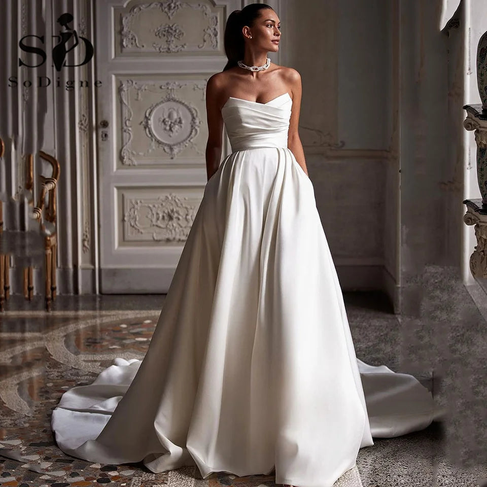 Simple A Line Wedding Gown With Sweetheart Pleats Wedding Dress Luxurious Weddings