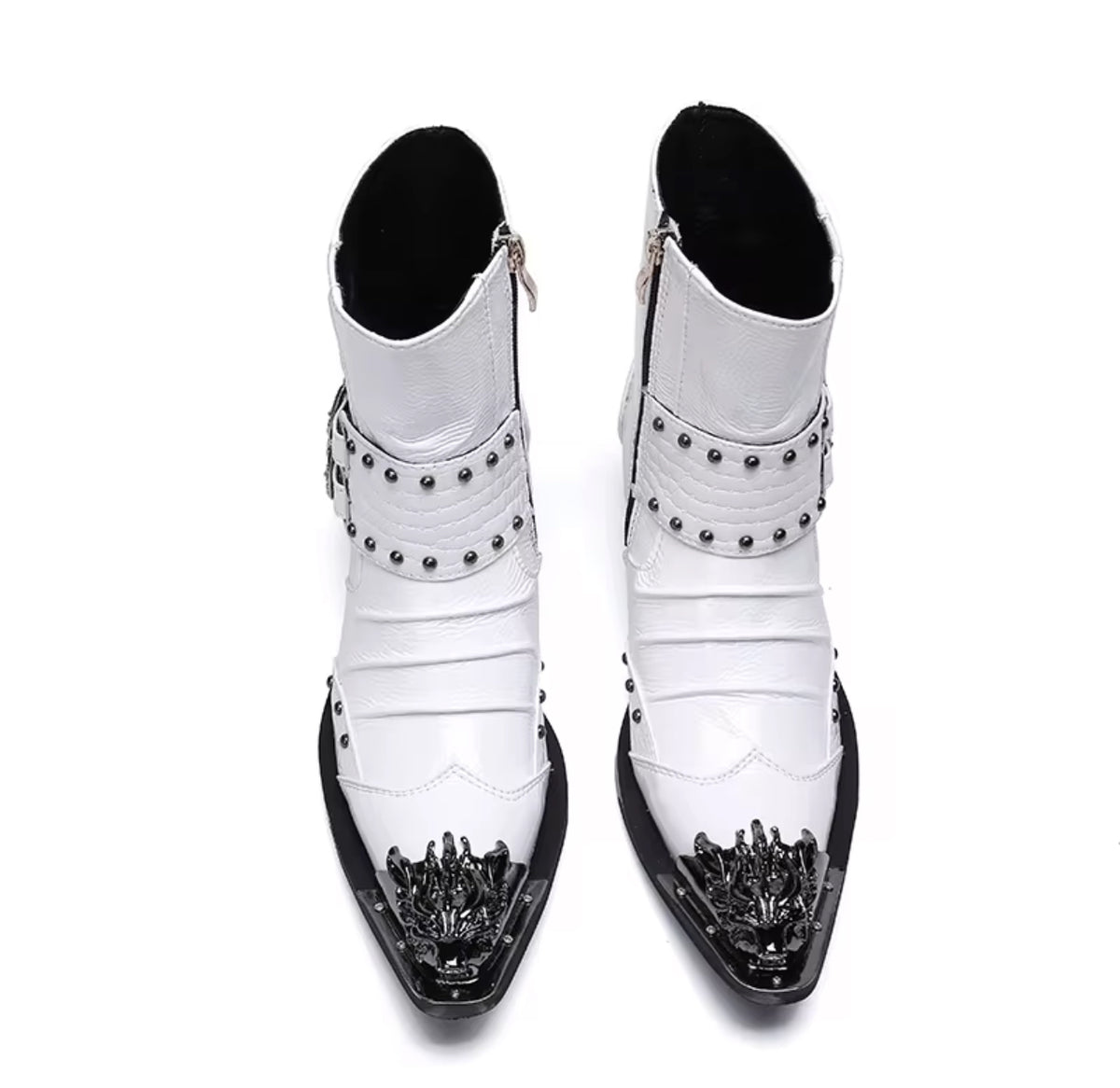 Men’s White Buckle Leather boots