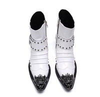 Men’s White Buckle Leather boots