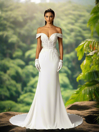 Beaded Embroidery Off Shoulder Train Wedding Dress Luxurious Weddings