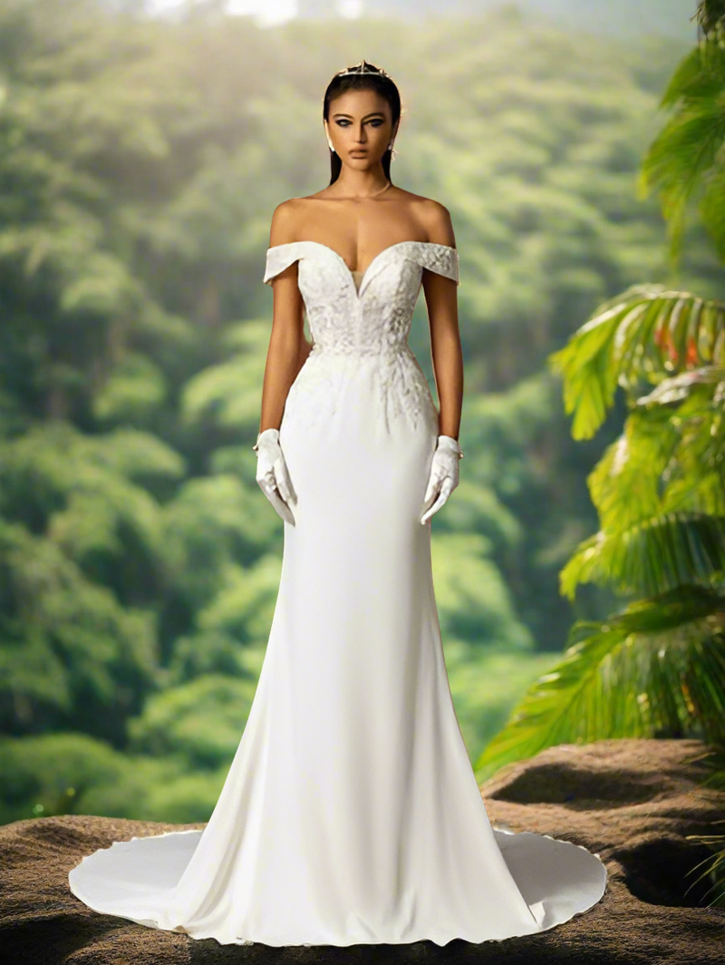 Beaded Embroidery Off Shoulder Train Wedding Dress Wedding Dresses Luxurious Weddings