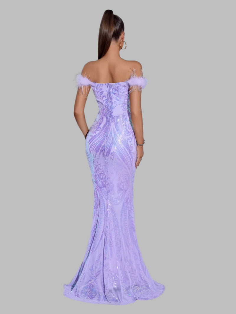 Purple Backless Off the Shoulder Evening Gown Dresses Luxurious Weddings