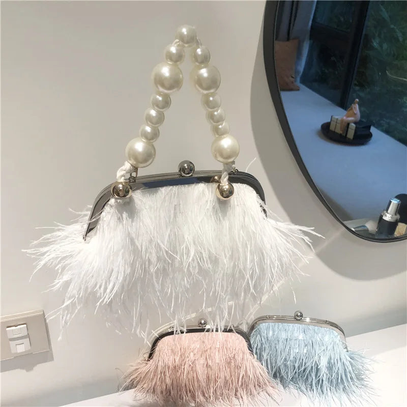 Feather Evening Crossbody Bag Pearl Handbags Luxurious Weddings
