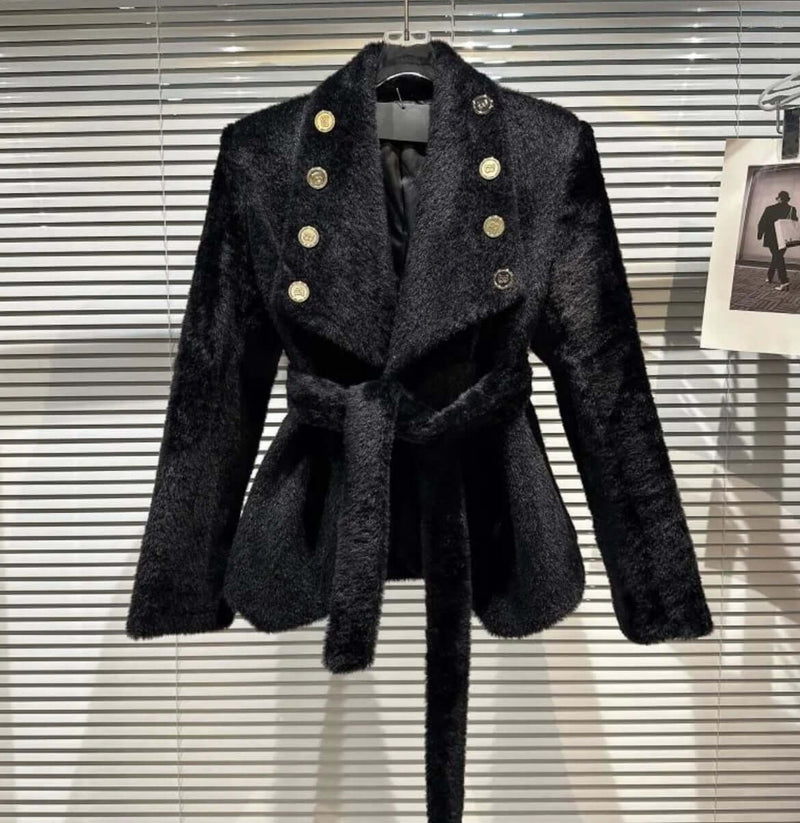 Autumn Lapel Fine Plush Cotton Pockets Suit Coat women's jacket Luxurious Weddings